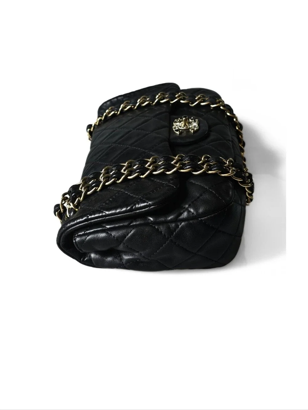Chanel Precious Gem Encrusted Turnlock Single Flap Bag Black Lambskin